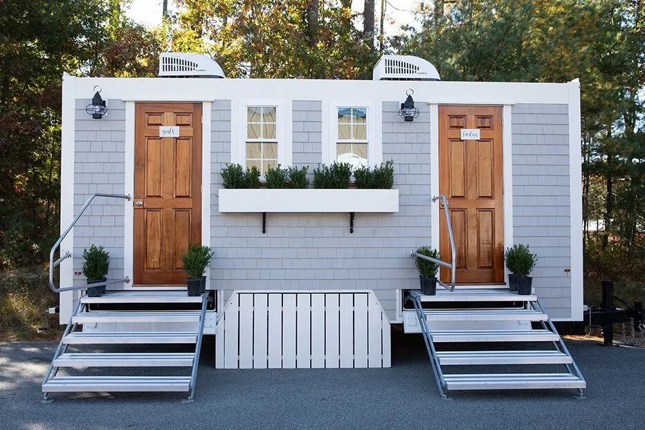 Wedding restroom units discretely staged at a venue in Jamaica, New York